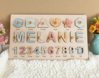 Wooden Busy Board Puzzle, Personalized Name Puzzle Toy, Baby Girl Gift, Nursery Decor, First Easter Gift, Custom Gift, One Year Old Gift