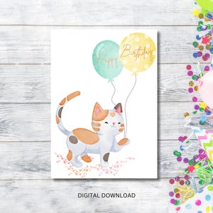 printable cat birthday card / cat birthday card / cute cat card / print at home / DIY card / kids birthday card / kitten card