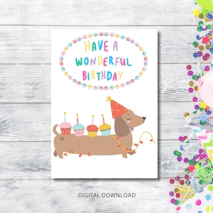 ausdruckbare Geburtstagskarte / Geburtstagskarte Hund / Geburtstagskarte Dackel / Karte cupcake/ niedliche Karte / Grußkarte / Grusskarte