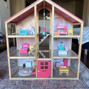6-Room Wooden Doll House with 30 Furniture Pieces | Handmade Dollhouse | Barbie Dollhouse | Large Dollhouse | Gift For Kids