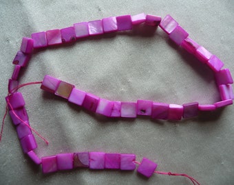 Beads, Mother of Pearl, 6mm Flat Square, Hot Pink. Sold per 14-15-inch strand. There are 44-47 beads per strand.