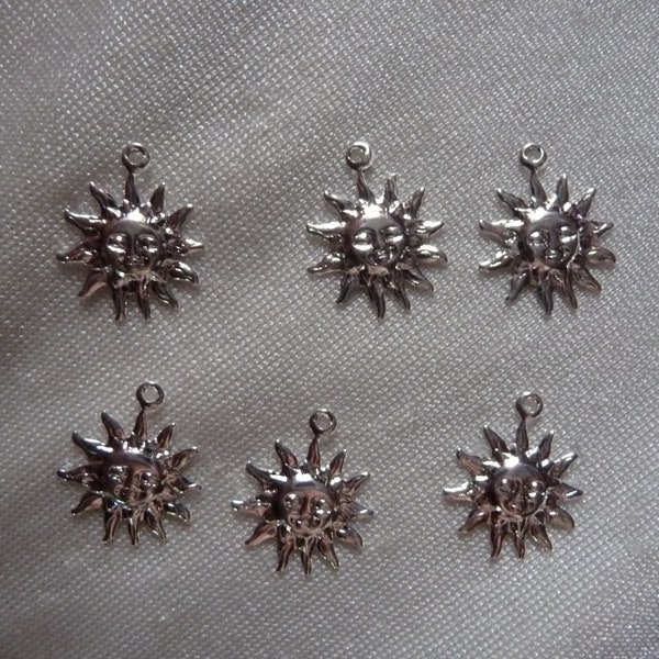 Charm, Silver Plated Brass, 12x12mm, sun face, Pack Of 20 charms.