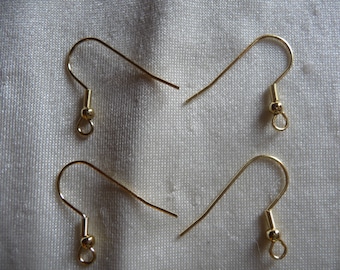 Ear wire, gold-finished stainless steel, 20mm fishhook with 3mm ball and 4mm coil with open loop, 21 gauge. Sold per pack of 10 pairs.