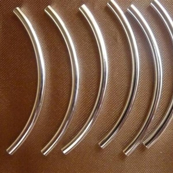 Beads, Silver-plated Brass, 38x2mm Curved Tubes. Sold per pack of 15 tubes.