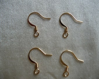 Ear wire, gold-plated brass, 17mm flat fishhook with 3mm coil and open loop, 22 gauge. Pack of 9 pairs of ear wires.