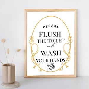 Flush Only Toilet Paper Sign, Bathroom Printable for Airbnb, Office, Rental, Canva Editable, Instant Download