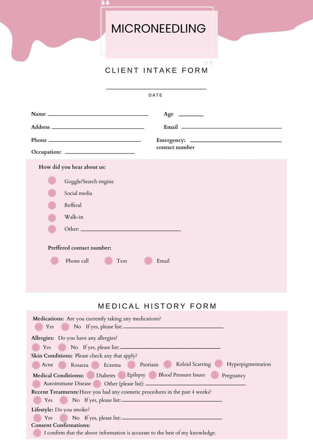 Microneedling Client Intake Form (digital Form) - Etsy