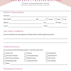 Microneedle Form, Microneedle Consent, Microneedling Aftercare, Facial Consent Form, Microneedling Care, Microneedling Forms, Esthetics Form