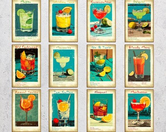 Set of 12 Classic Cocktail Prints