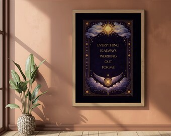 Póster "Todo me sale bien", imprimible de manifestación, arte mural de tarot celestial, decoración con afirmaciones espirituales