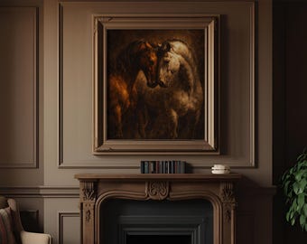 Cuadro al óleo de caballo para imprimir • Arte mural rústico de animales • Decoración equina en formato digital para descargar