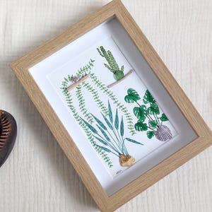 Dipinto botanico di piante, acquerello, creazione unica, con conchiglia e vetro lucidato per decorazione murale, opera d'arte in vetro di mare con conchiglia