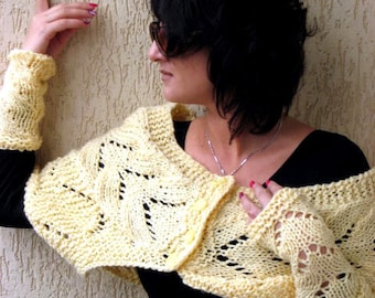 Hand Knitted Yellow Warmer, Yellow Shoulders and Wrist Warmers, Autumn, Spring, Winter Warm Accessories MADE TO ORDER