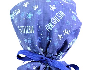 Anesthesia Ponytail Surgical Scrub Cap: navy blue anesthesiology