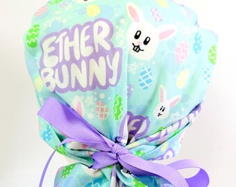 Anesthesia Ponytail Surgical Scrub Cap: Ether Bunny