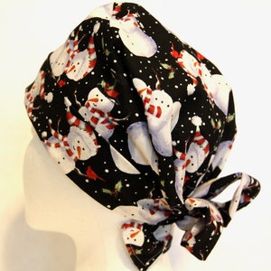 Snowman Christmas Scrub Cap: Cotton Tieback Surgical Hat