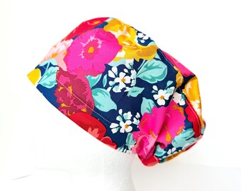 Red Pink Euro scrub cap with Toggle Closure