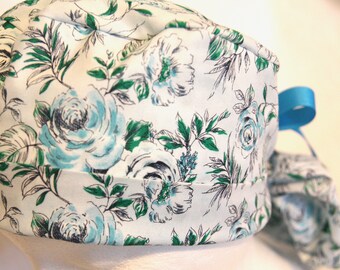 PonyTail Scrub Hat for Women, Scrub hats, surgical cap, Scrub hat, Scrub Cap, Scrub Caps, Pony Tail Scrub Cap, Blue, Ribbon Tie, Turquoise