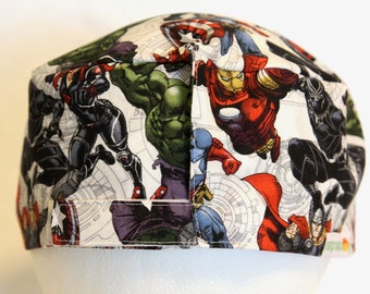 Avengers Men's Scrub Caps, Men's Scrub Hat, Men's NO-Fold cap, Men's hook and loop Closure, Men's scrub hat, Captain America, Hulk, Iron man