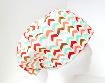 Metallic arrow Euro Scrub Cap, toggle with elastic closure: surgical scrub hat
