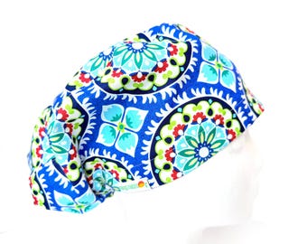Blue Euro Scrub Cap: toggle with elastic closure, surgical scrub hat