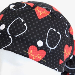 PonyTail Scrub Cap for Women, Scrub Hat, Scrub cap, stethoscope, Surgical Scrub Caps, Scrub Hats, Scrub Caps, heart rate, medical print