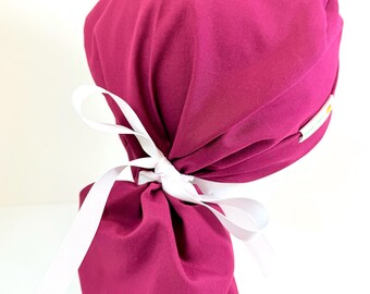 Maroon PonyTail Surgical Scrub Cap: burgundy