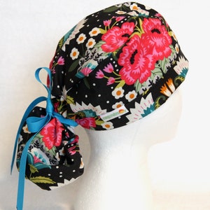 Surgical Scrub cap, Floral, PonyTail Scrub Cap for Women, Scrub Hat, Surgical Scrub Caps, Scrub Hats, Scrub Cap, Scrub Caps, operating hat