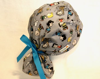 Surgical PonyTail Scrub cap for Women, Charlie Brown, peanuts, Grey, Pony tail scrub cap, Ponytail Scrub hat, Scrub caps, Scrub hats, ribbon