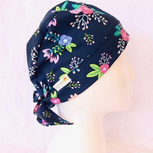 Scrub Cap, Surgical Hat, Modern Blue, Blue Floral, Scrub Caps, Scrub Hats, Pixie Cap, Tie Back Scrub Hat, pixie Scrub Cap