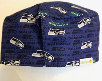 Seahawks Men's Scrub Caps, Men's Scrub Hats, Men's NO-Fold cap, Men's hook and loop Closure, Men's scrub hat, blue Seahawks, Seattle