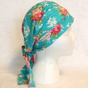 Floral Surgical Scrub Cap: Turquoise Tie-Back Scrub Hat