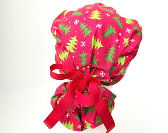 Christmas tree surgical Scrub Cap: Winter, tree, red