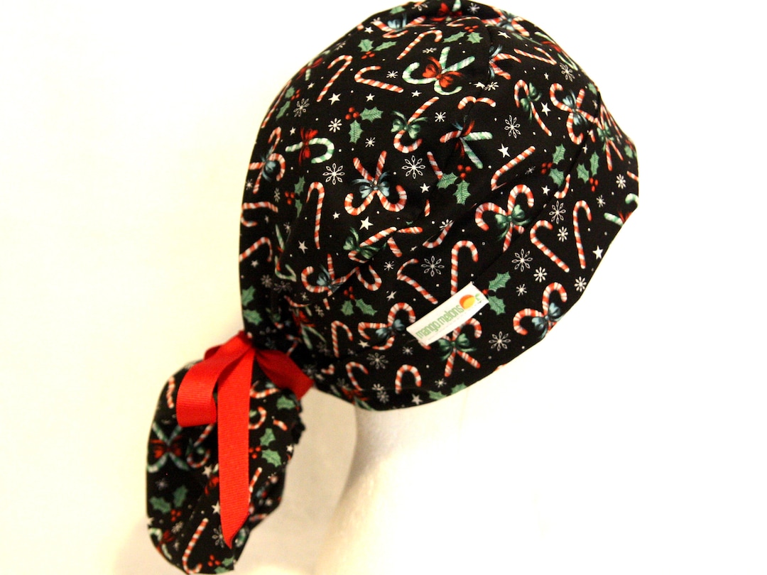 Candy Canes Surgical Scrub Cap, Ponytail Christmas Scrub Cap, Holiday