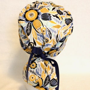 Scrub Cap, Ponytail Scrub Cap, Scrub Ponytail Hat, Pony Tail, Scrub Hat, Scrub Caps, Scrub hats, White, Blue, Mustard, Ponytail scrub caps