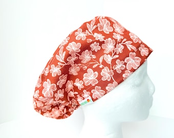 Euro Scrub Cap, salmon, toggle with elastic closure, scrub hat, burnt orange