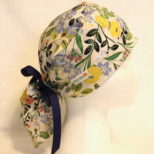 PonyTail Scrub Cap for Women, Scrub Hat, Floral on cream, Surgical Scrub Caps, Scrub Hats, Scrub Cap, Scrub Caps, ponytail scrub cap, navy