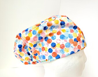 Pastel Polka Dot Euro scrub cap with Toggle Closure: surgical cap