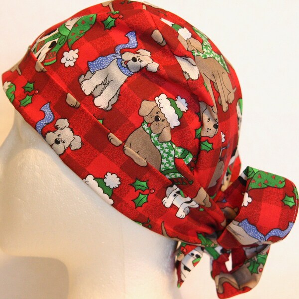 Scrub Hat, Surgical cap Holiday Dogs scrub caps, Winter Dogs, Christmas scrub hat, Red, Buffalo Plaid, Holiday Scrub Hats, Scrub Cap