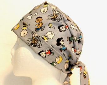 Charlie Brown Scrub Cap, Surgical scrub cap, Tie Back Scrub Hat, Scrub hat, tieback scrub hats, women's scrub hats, pixie scrub caps, pixie