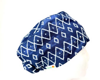 Navy Blue Euro Scrub Cap: Toggle Elastic Closure, 100% Cotton