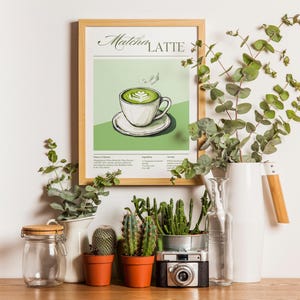 Matcha Print, Matcha Latte Art Print, Matcha Latte Poster, Japanese Tea Coffee Print , Kitchen Wall Art, Matcha Recipe Trendy Wallpaper
