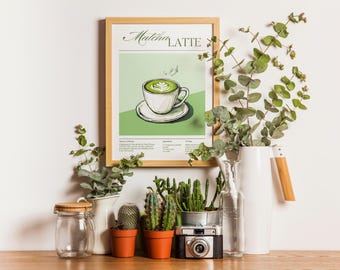 Matcha Print, Matcha Latte Art Print, Matcha Latte Poster, Japanese Tea Coffee Print , Kitchen Wall Art, Matcha Recipe Trendy Wallpaper