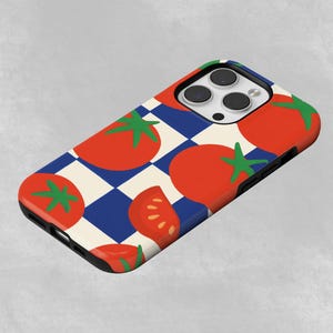 Tomate Schachbrett Handy Hülle Rot Food Retro Cover für iPhone 16 Pro Max, 15 Plus, 14, 13 Mini, 12 Pro, Pixel 9 Pro, Samsung S25, S24 FE