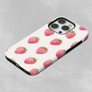 Watercolor Strawberries Phone Case: Glossy Tough Case or Matte TPU Gel
