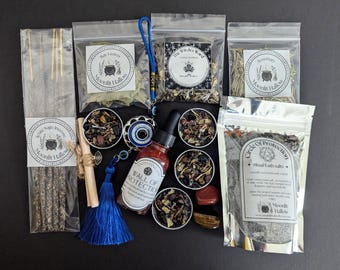 Witchcraft Protection Box Kit Set with Candles, Herbs, Oil & Evil Eye Charm — Witch Gift