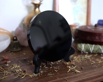 Obsidian Black Scrying Mirror with Stand | Divination Tool