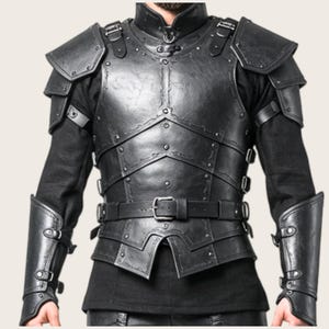 Men’s Black Leather Medieval Armor Set – Gothic Fantasy Warrior Costume – LARP, Cosplay, Renaissance Festival, Custom Viking Outfit
