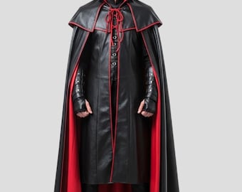 プレミアムブラックレザーヴァンパイアマント（レッドライニング付き