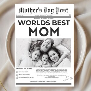 Plantilla de periódico editable para el Día de la Madre: plantilla personalizada de Canva, regalo imprimible para el Día de la Madre, tarjeta de periódico personalizada, regalo DIY para mamá